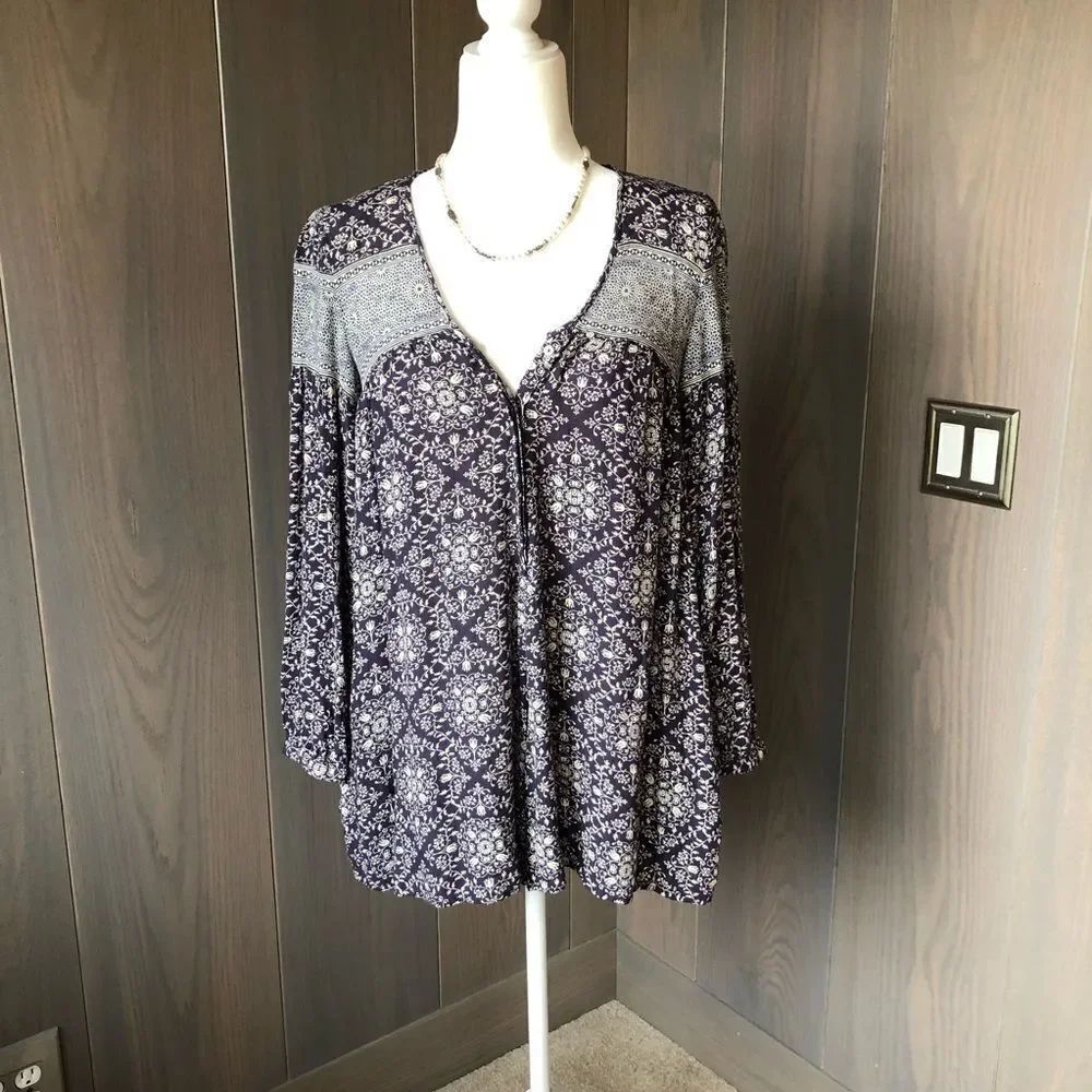 Zara Blue Patterned Long Sleeve Romper Small